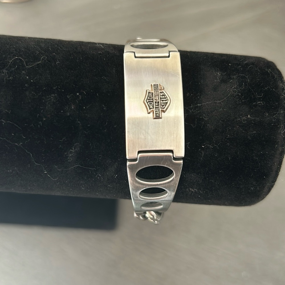 Vintage sterling silver "MOTOR HARLEY - DAVIDSON CYCLES" cuban link ID bracelet